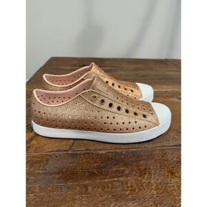 Native Jefferson Bling Rose Gold Glitter Slip On Sneakers Womens 9 Mens 7